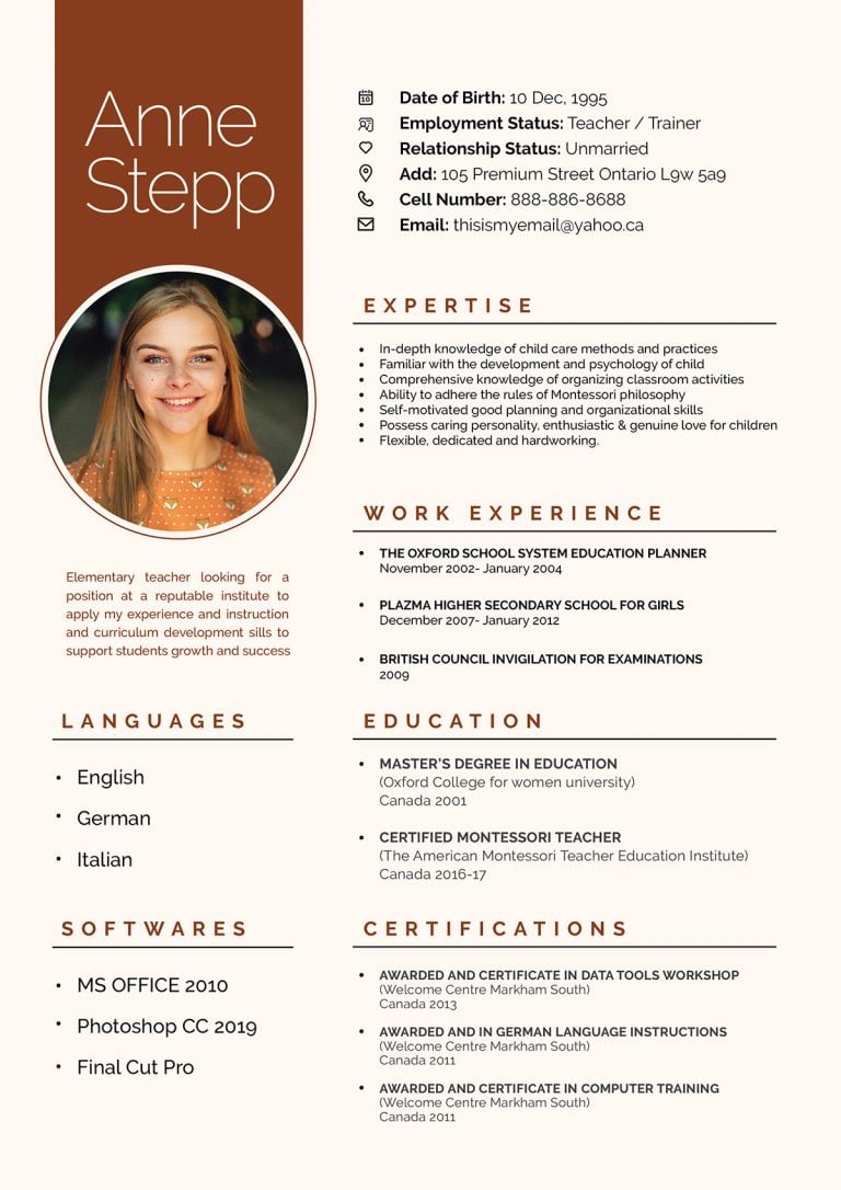 Free Resume Design Template 2019 for Teachers and Instructors Designbolts