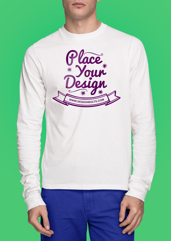 Free White Long Sleeves T-shirt Mock-up PSD | Front & Backside