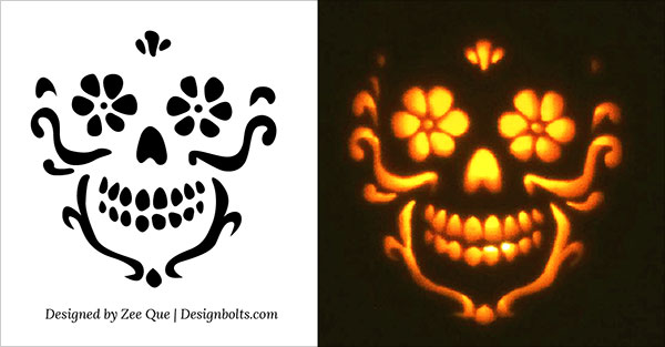 easy sugar skull pumpkin stencils