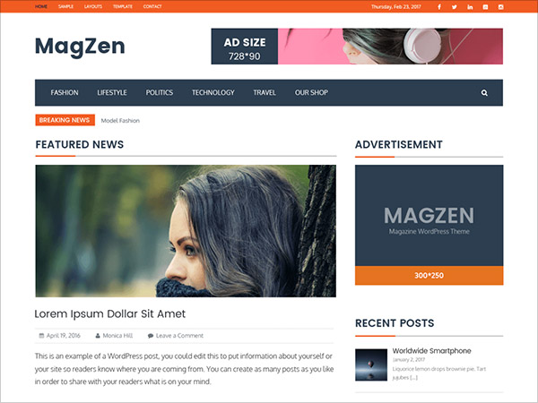 10 Best Free Latest Blog / Magazine WordPress Themes Of June 2017