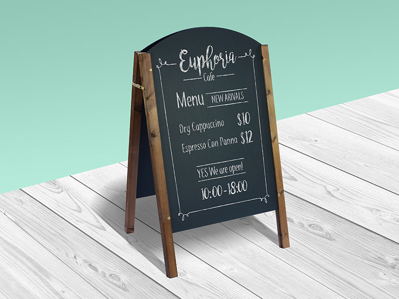 Download Free A-Frame Chalkboard Restaurant / Cafe Menu Mockup PSD