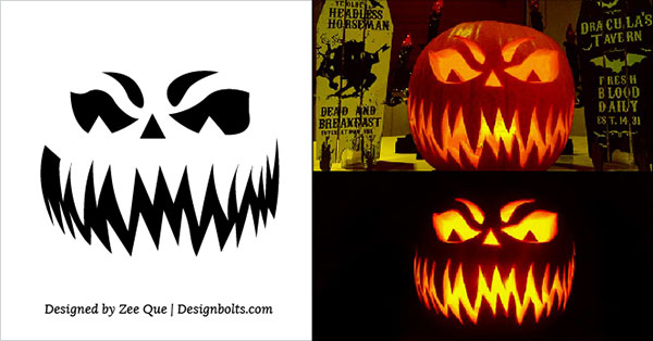 10 Free Printable Scary Halloween Pumpkin Carving Patterns / Stencils ...