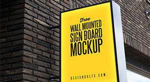 Free Outdoor Advertising Wall Mounted Sign Board Mockup PSD