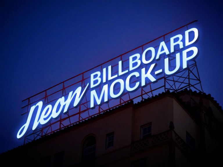 Download Free Electric Neon Sign Billboard Mockup PSD