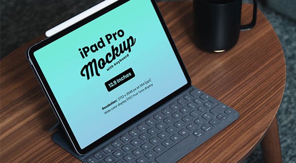 Download Free iPad Pro 2018 Mockup PSD with Keyboard | 12.9 Inches