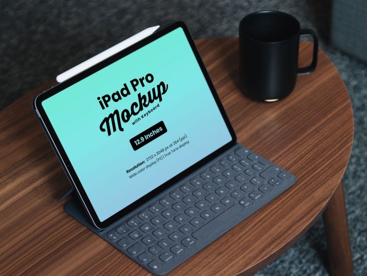 Download Free iPad Pro 2018 Mockup PSD with Keyboard | 12.9 Inches