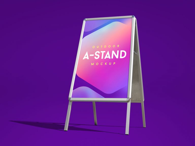 Download Free Outdoor Advertising Foldable A-Stand Mockup PSD | Designbolts