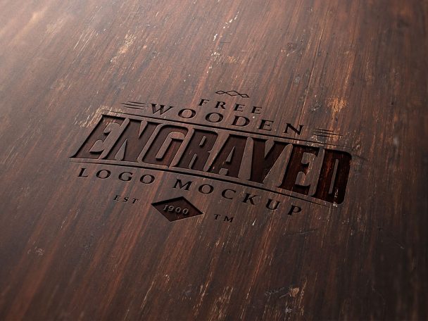 Wood Engraved Logo Mockup Free