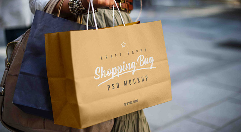 Download Free Female Holding Kraft Paper Shopping Bag Mockup PSD ...