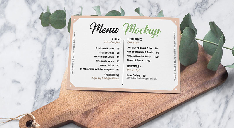 Download Free Landscape Hotel / Restaurant Menu Card Mockup PSD | Designbolts