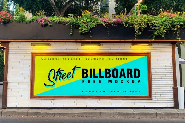 Free Street Wall Mounted Billboard Mockup PSD - Designbolts