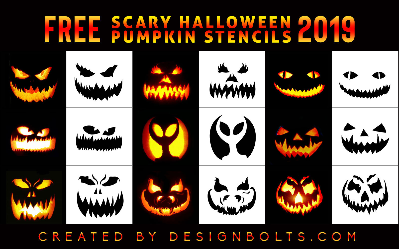 10 Free Scary Halloween Pumpkin Carving Stencils Faces Templates Patterns Ideas 2019