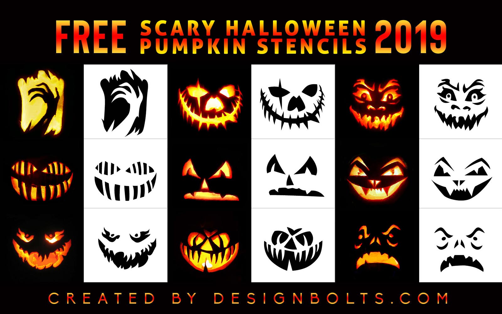 10 More Free Scary Halloween Pumpkin Carving Stencils, Patterns, Faces ...
