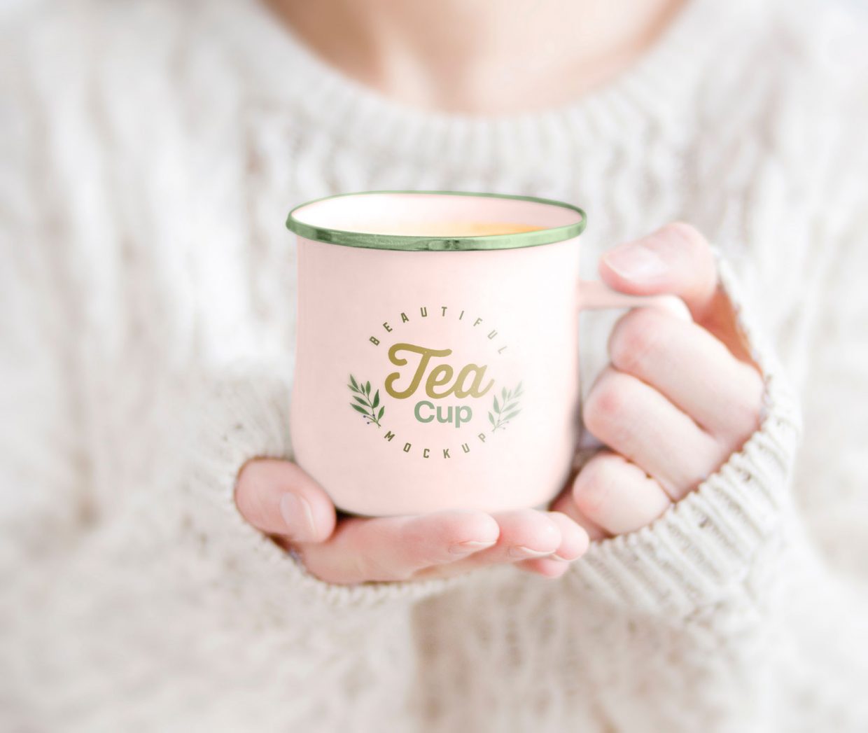 Download Female Holding Tea Cup Free Mockup PSD | Designbolts