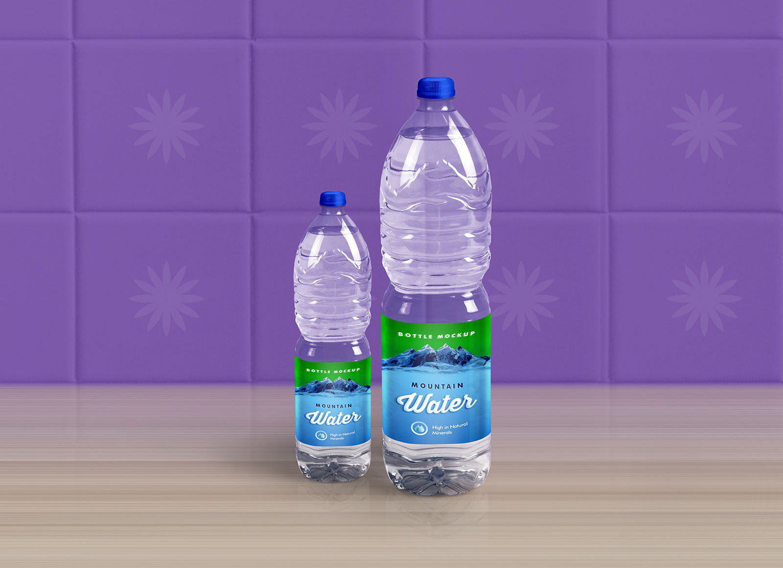 Free 1 Liter Mineral / Drinking Water Bottle Mockup PSD | Designbolts