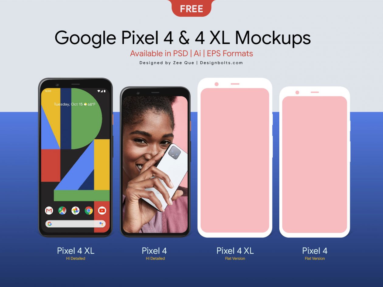 Download Free Google Pixel 4 & 4 XL Mockup PSD, Ai & EPS | Designbolts