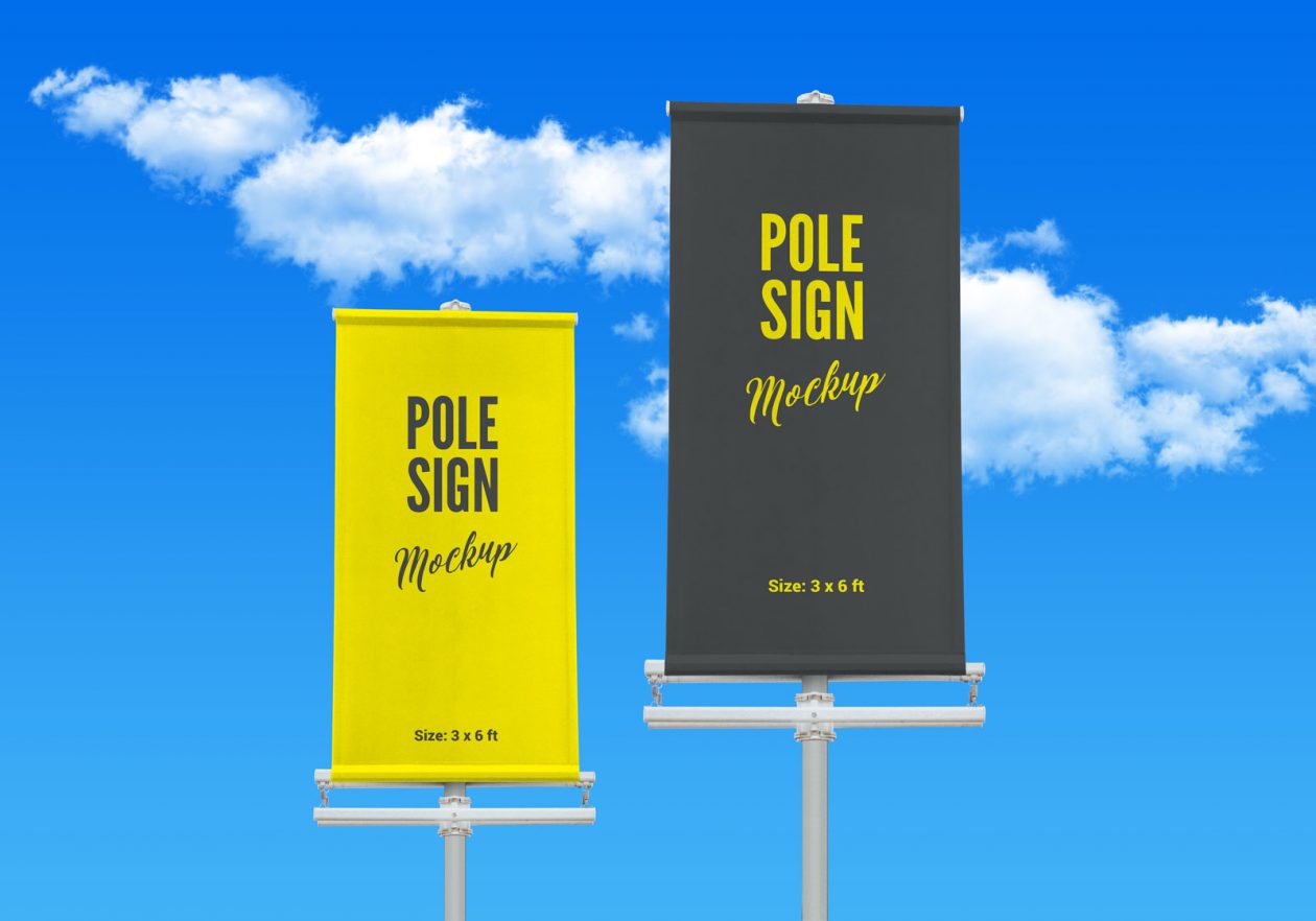 Download Free Outdoor Advertising Modern Street Pole Banner Mockup PSD | Designbolts