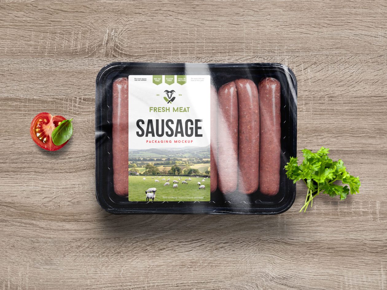Download Free Sausage Food Packaging Mockup PSD | Designbolts