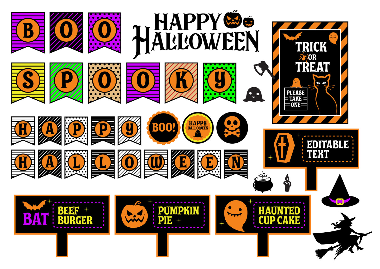 Free Easy To Print Cut Halloween Party Decorations 2019 Printable PDF Included Designbolts
