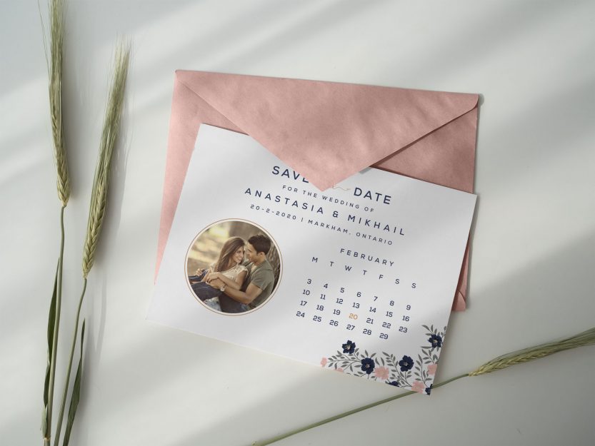 Free Save the Date Postcard Design Template & Envelope Mockup PSD | Designbolts