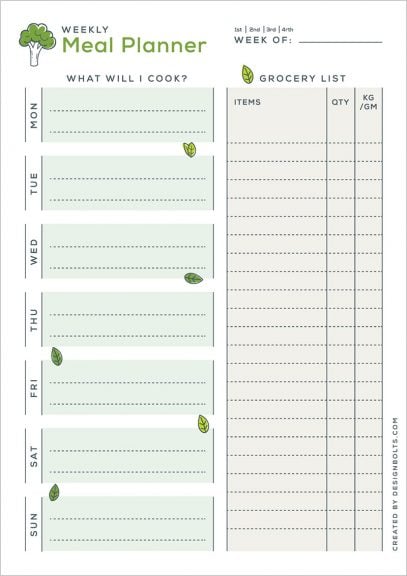 Free Weekly Meal Planner Template in Ai & PDF - Designbolts