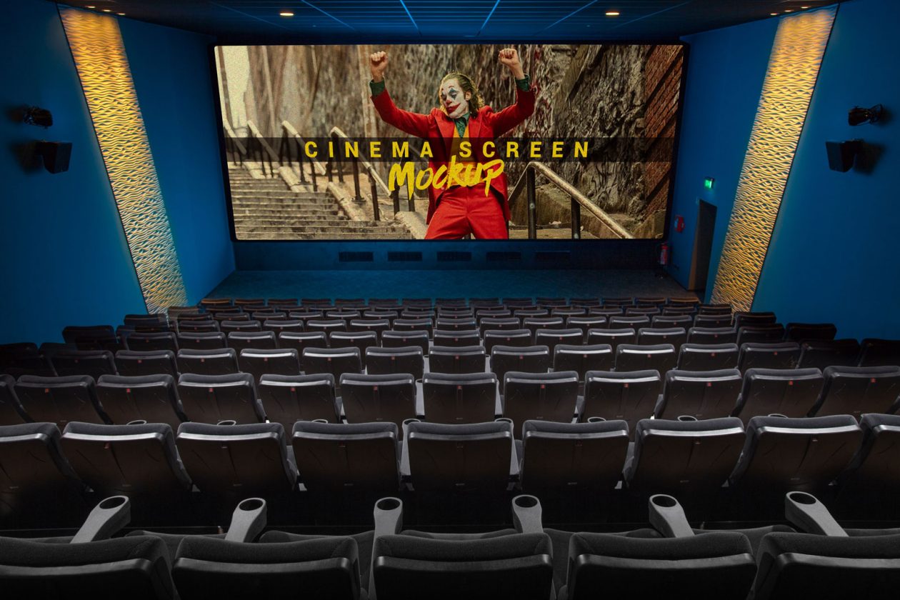 Download Free Cinema Movie Theater Hall Screen Mockup PSD | Designbolts