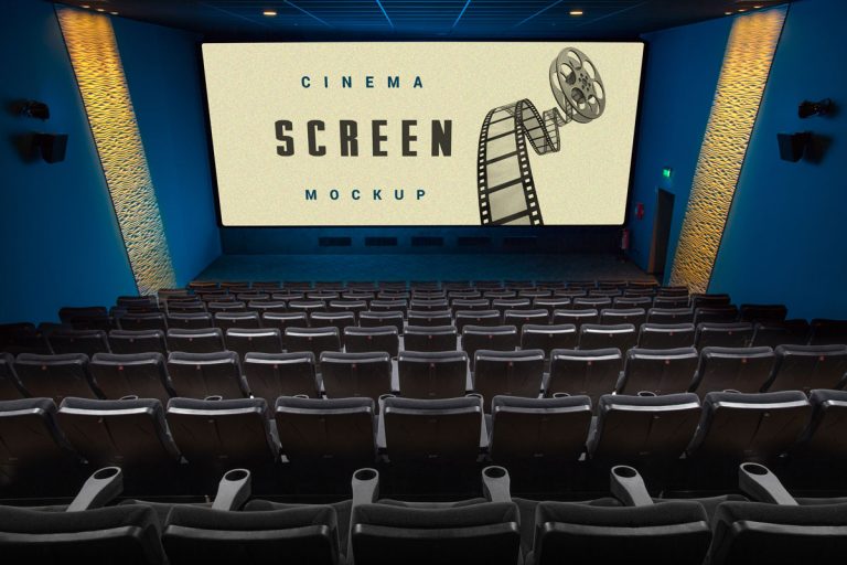 Download Free Cinema Movie Theater Hall Screen Mockup PSD | Designbolts