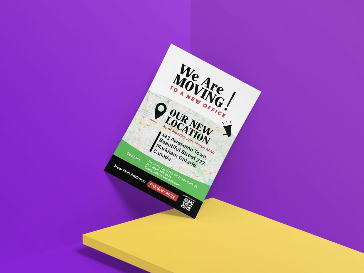 Free Office Moving Announcement Flyer Design Template Ai - Designbolts