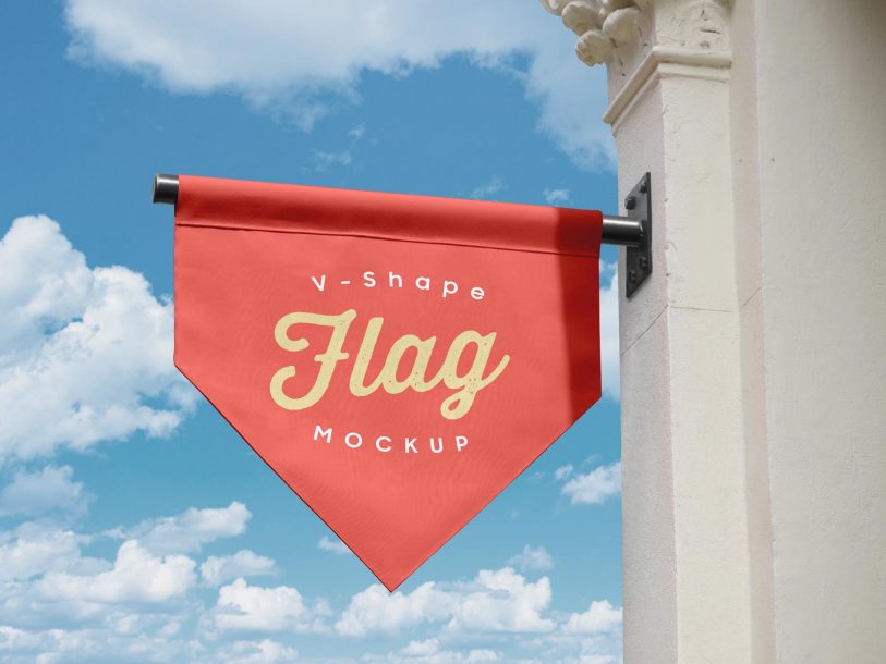 Download Free Vertical V-Shape Hanging Flag Banner Logo Mockup PSD | Designbolts