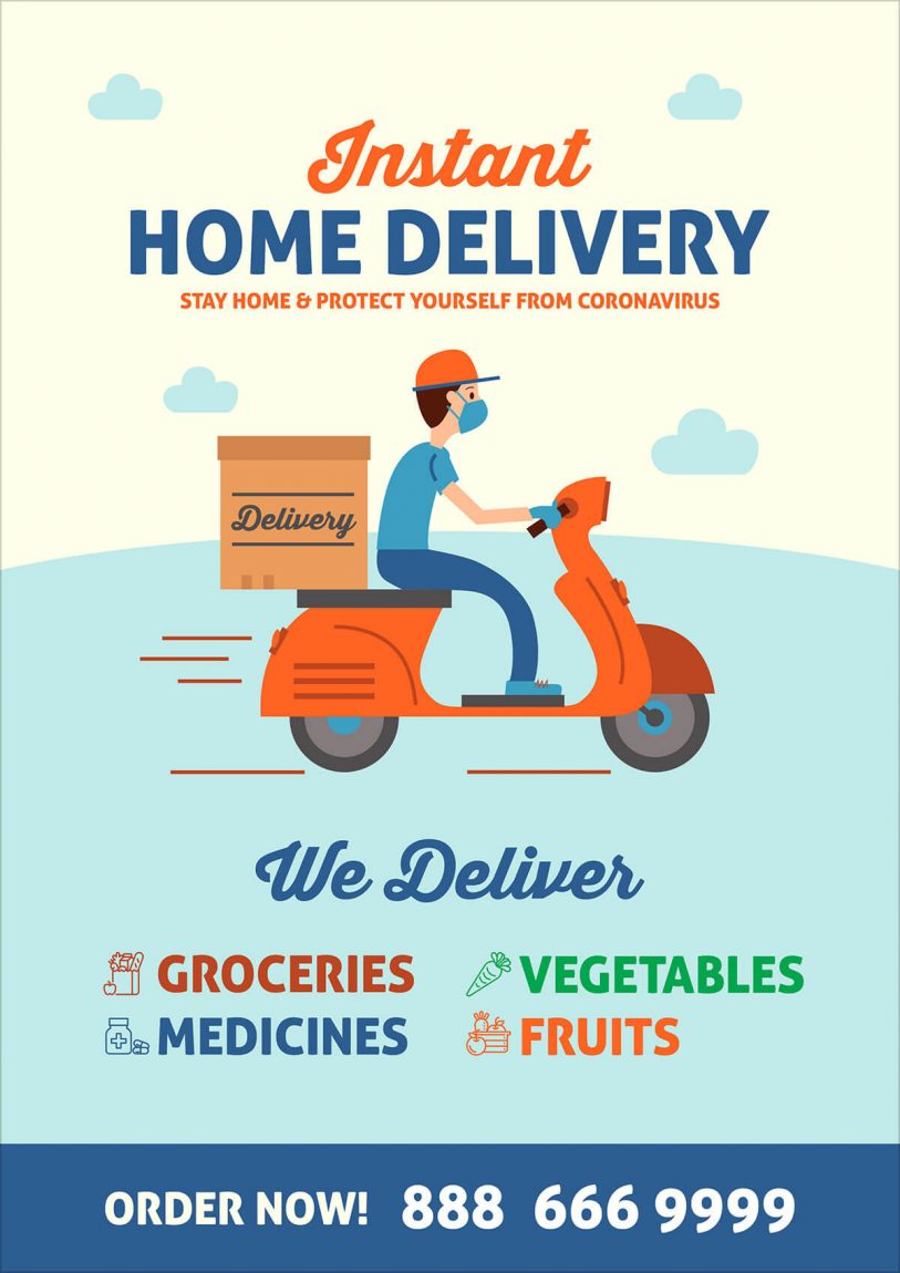 Free Grocery Home Delivery During Coronavirus Flyer Design Template PSD ...