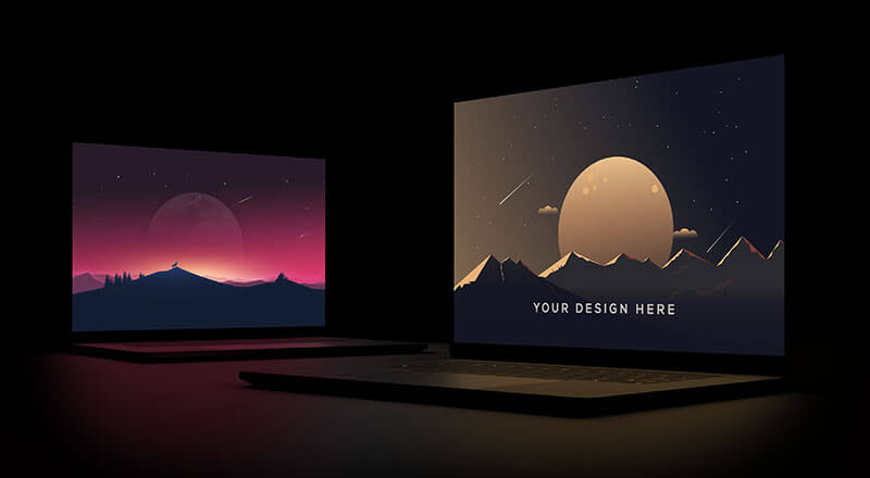 Download Free Laptop Notebook In Darkness Mockup Psd Designbolts