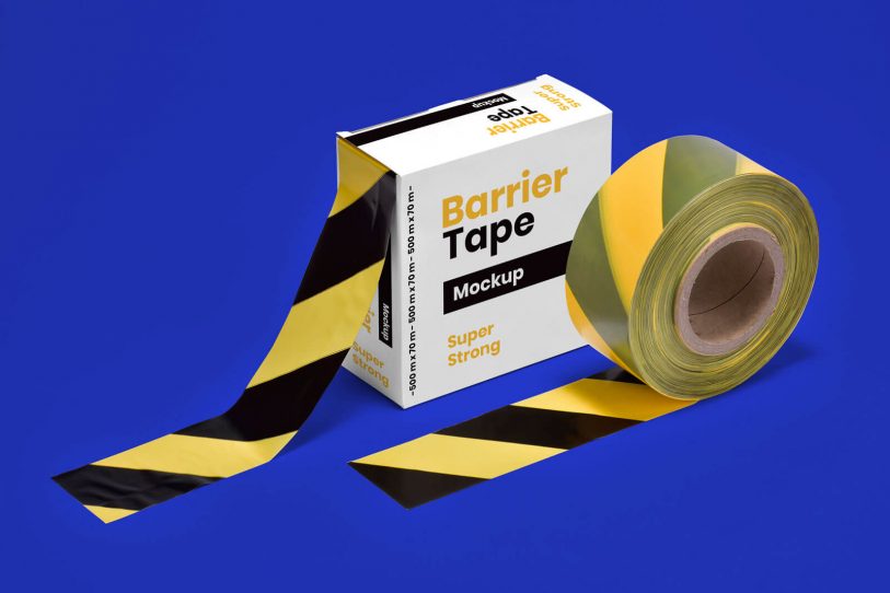 Free Barrier Barricade Tape Box Mockup PSD | Designbolts