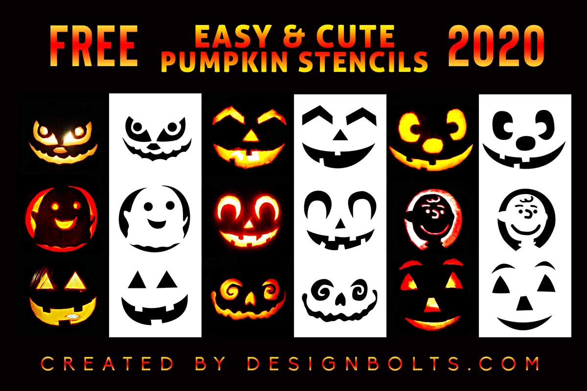 10 Free Easy Cute Scary Pumpkin Carving Stencils Templates For Kids