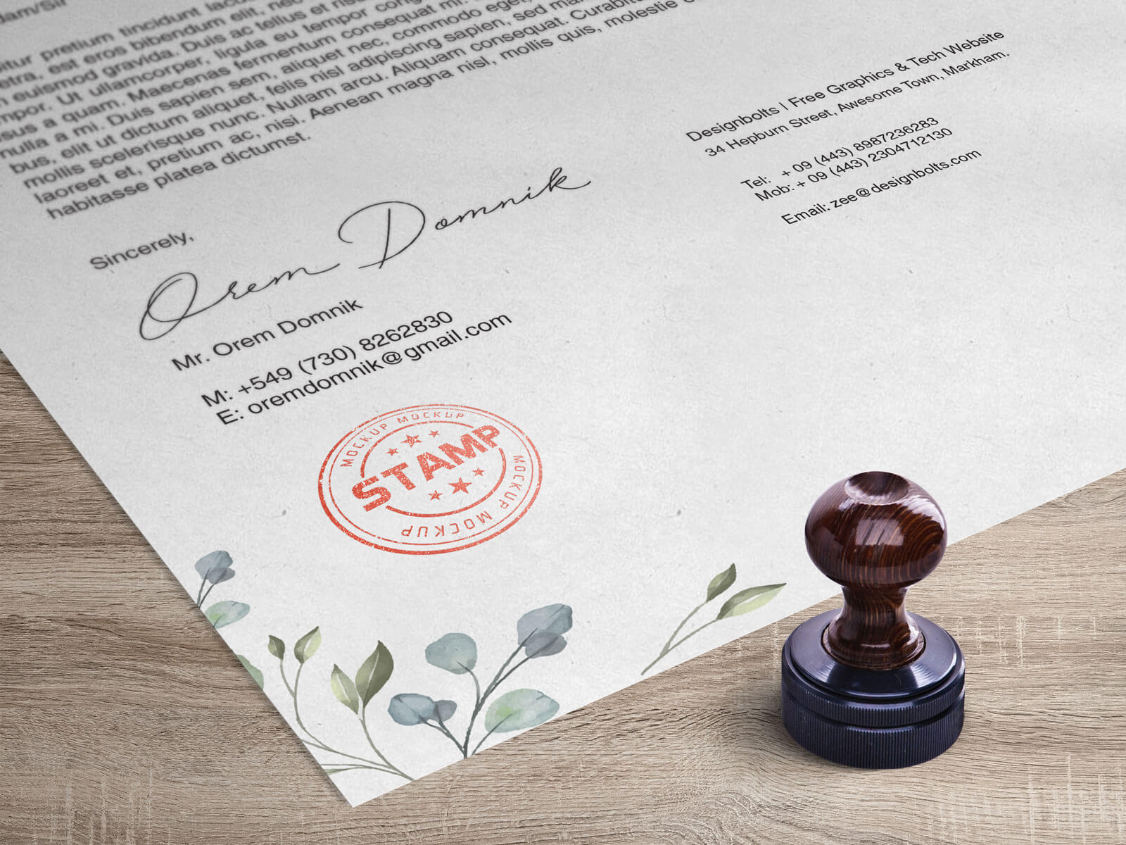 Download Free Corporate Round Stamp on Letterhead Mockup PSD | Designbolts