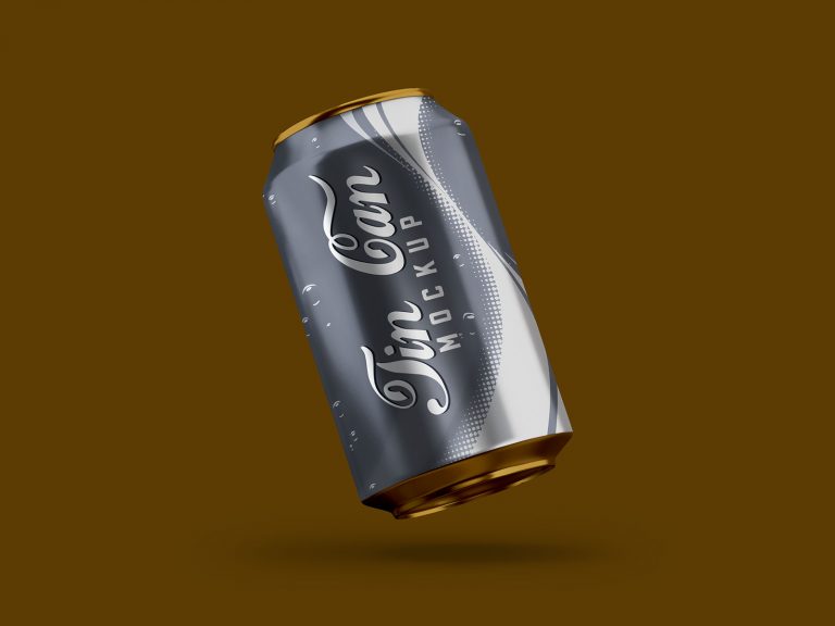 Free Floating Cola Beverage Tin Can Mockup PSD | Designbolts