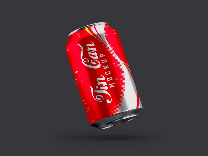 Download Free Floating Cola Beverage Tin Can Mockup PSD | Designbolts