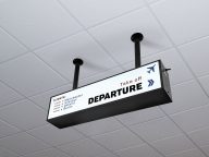 Free Ceiling Mounted Backlit Board Mockup PSD - Designbolts