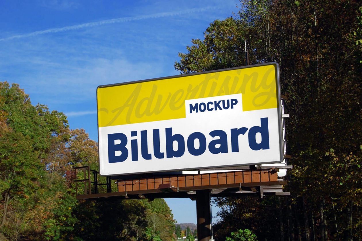 Download Free Advertising Billboard in Forest Mockup PSD | Designbolts