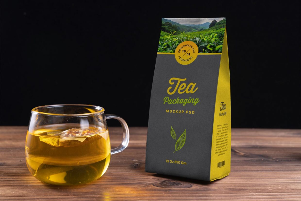 Free Tea Kraft Paper Packaging Mockup PSD Designbolts