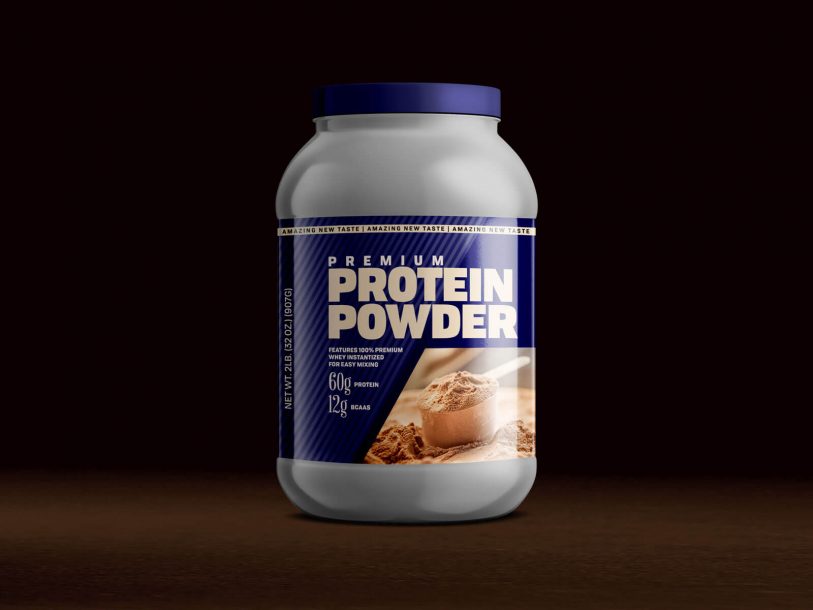 Free Protein Powder Bottle Mockup PSD - Designbolts