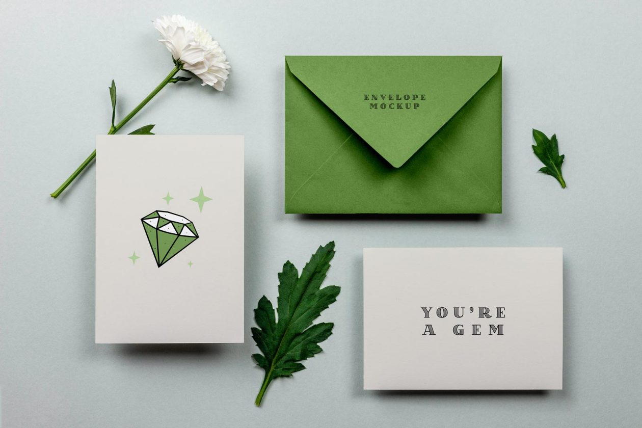 Free Greeting Card & Envelope Mockup PSD Designbolts