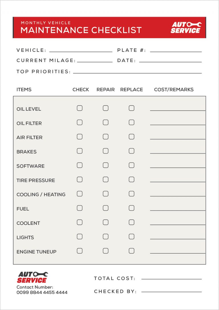 Free Car Service Checklist Template Printable Templates