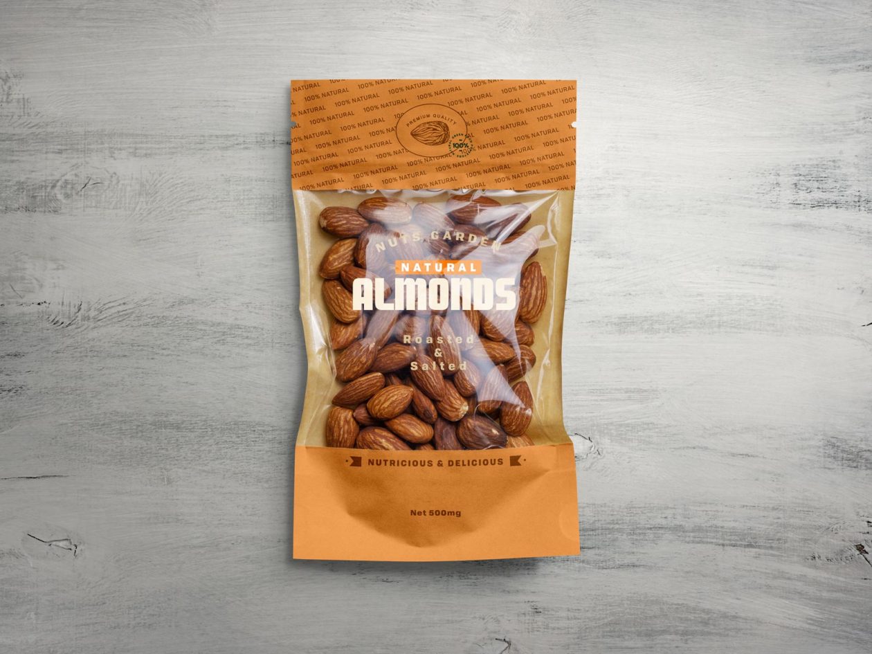 Download Free Window Pouch Almond Packaging Mockup PSD | Designbolts