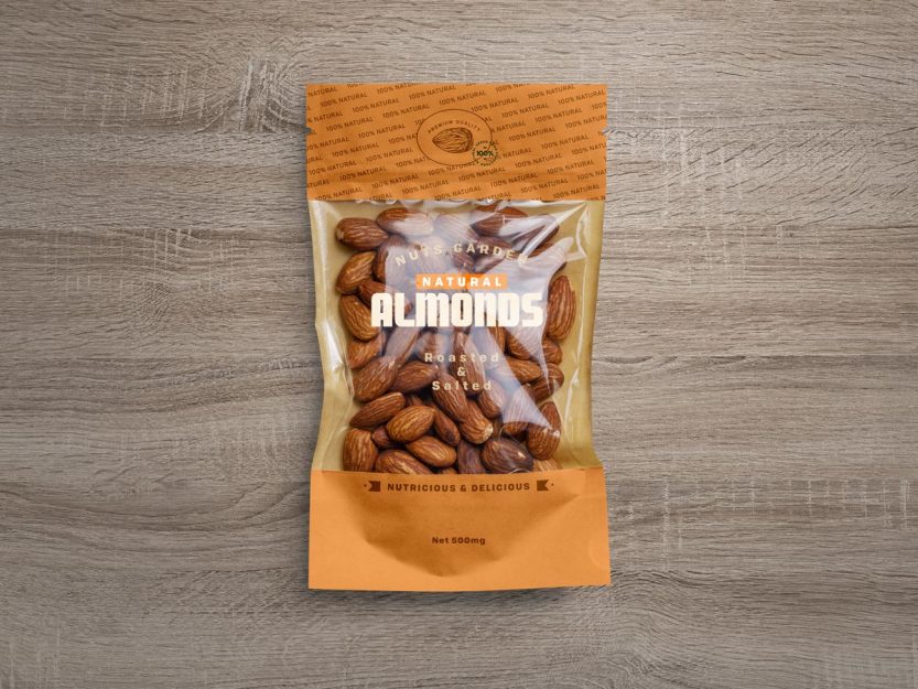 Download Free Window Pouch Almond Packaging Mockup PSD | Designbolts