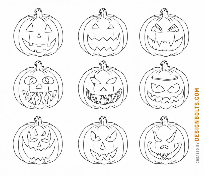 10 Free Simple Scary Pumpkin Face Drawings for Coloring 2021 - Designbolts