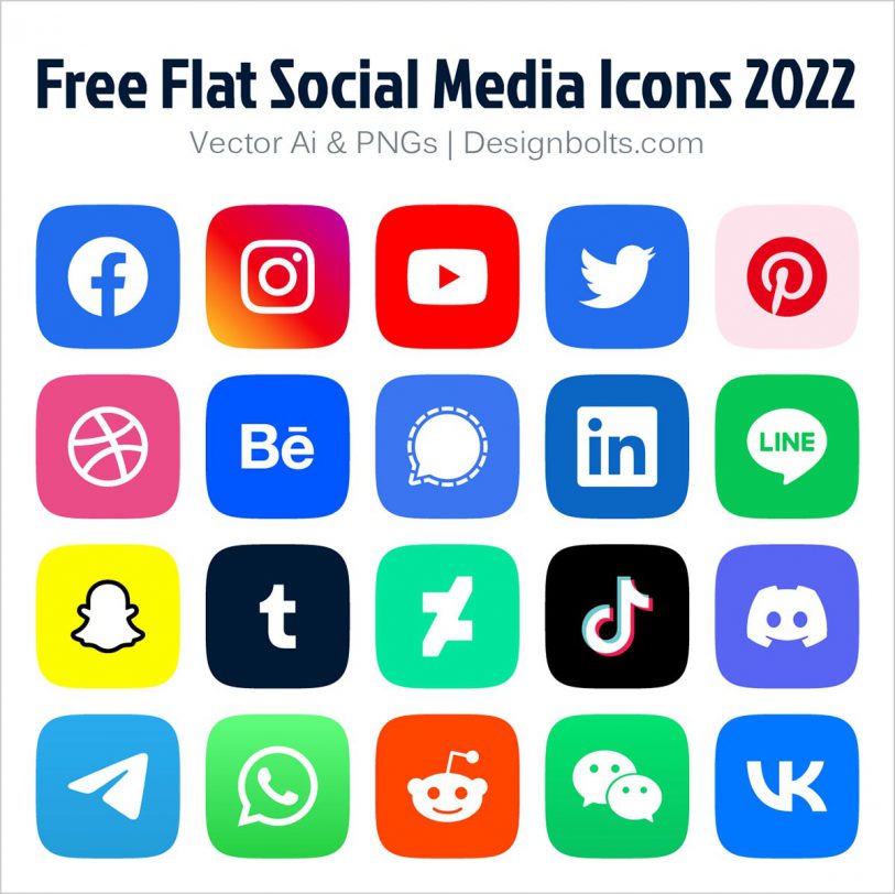 20 Free Vector Flat Social Media Icons 2022 Ai + 1024 PNGs Designbolts