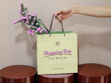 Free Floral Paper Shopping Bag Mockup PSD - Designbolts