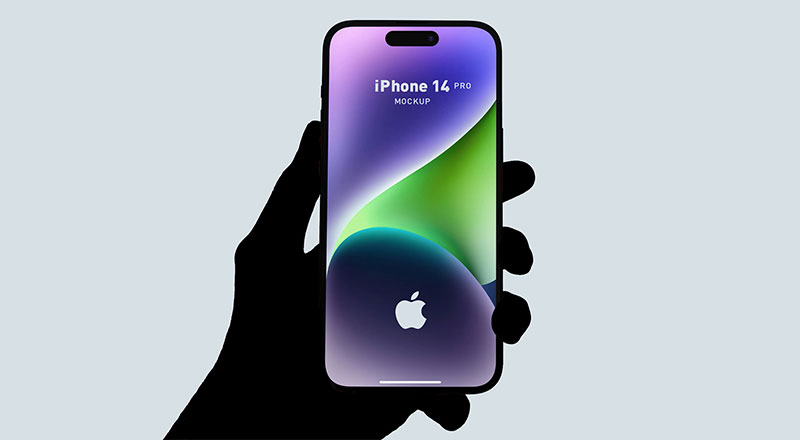 Free Hand Holding Silhouette iPhone 14 Pro Mockup PSD - Designbolts