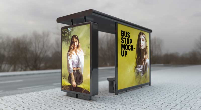 Free Outdoor Advertising Bus Shelter Mockup PSD - Designbolts