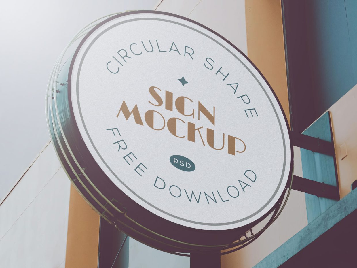 Free Round Sign Mockup PSD   Designbolts